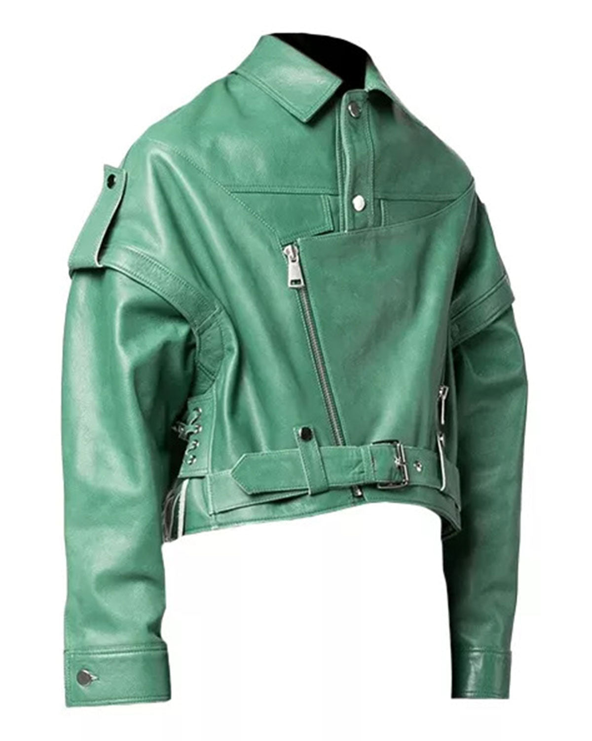 Women's Green Leather Biker Jacket