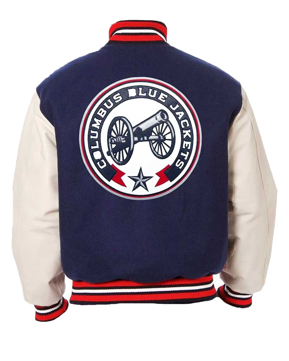 Columbus Blue Jackets White and Navy Blue Varsity Jacket