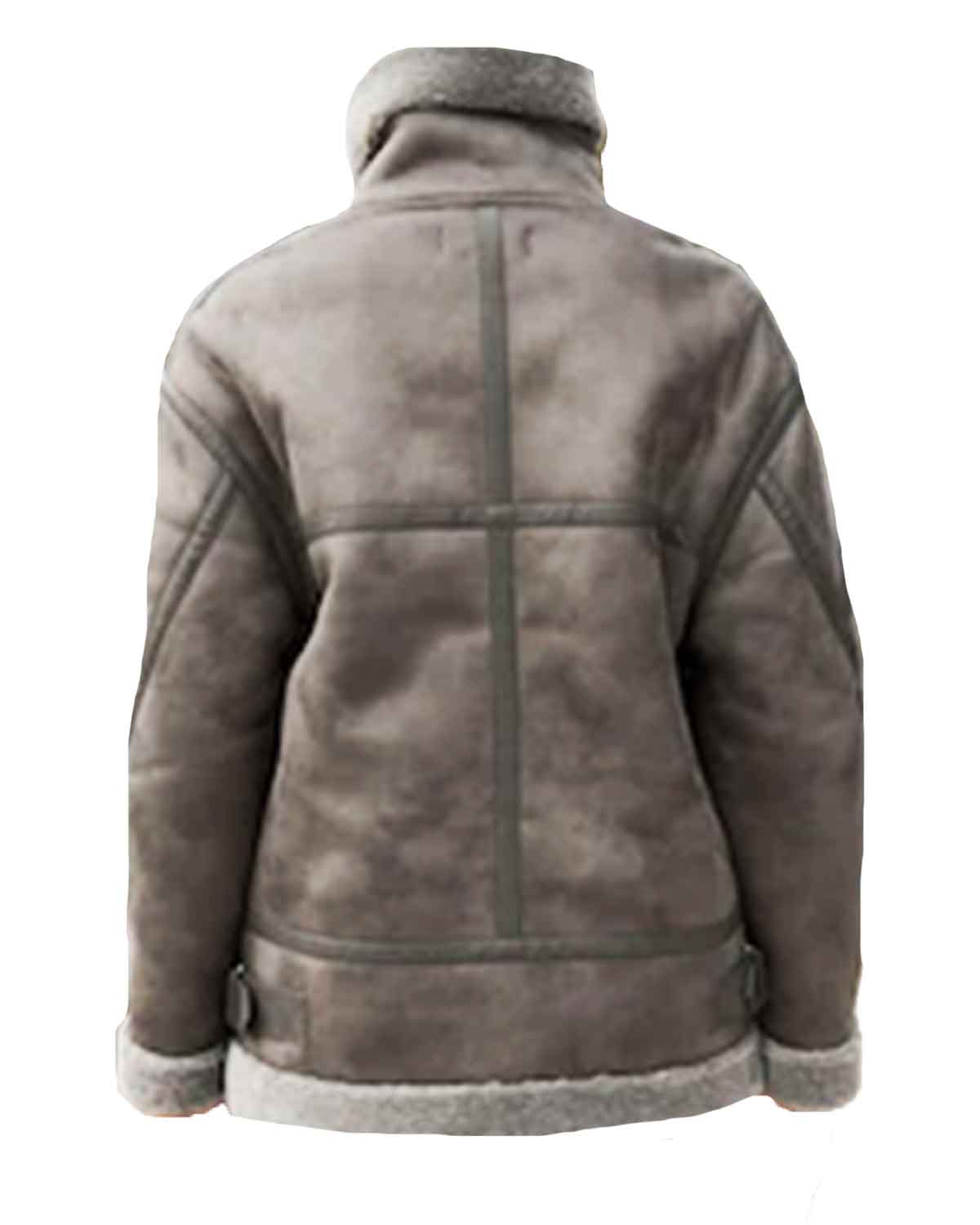 Grey Faux Suede Longline Aviator Jacket