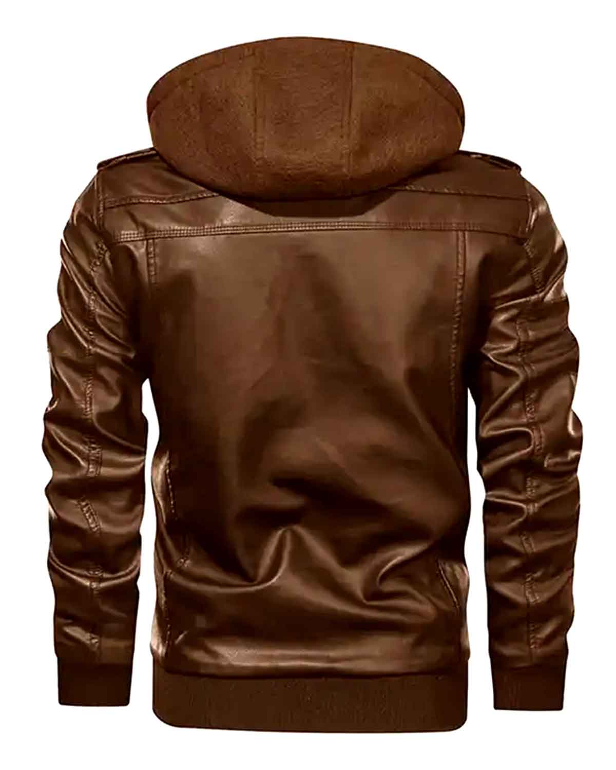 Mens Brown Genuine Distressed Leather Hooded Jacket