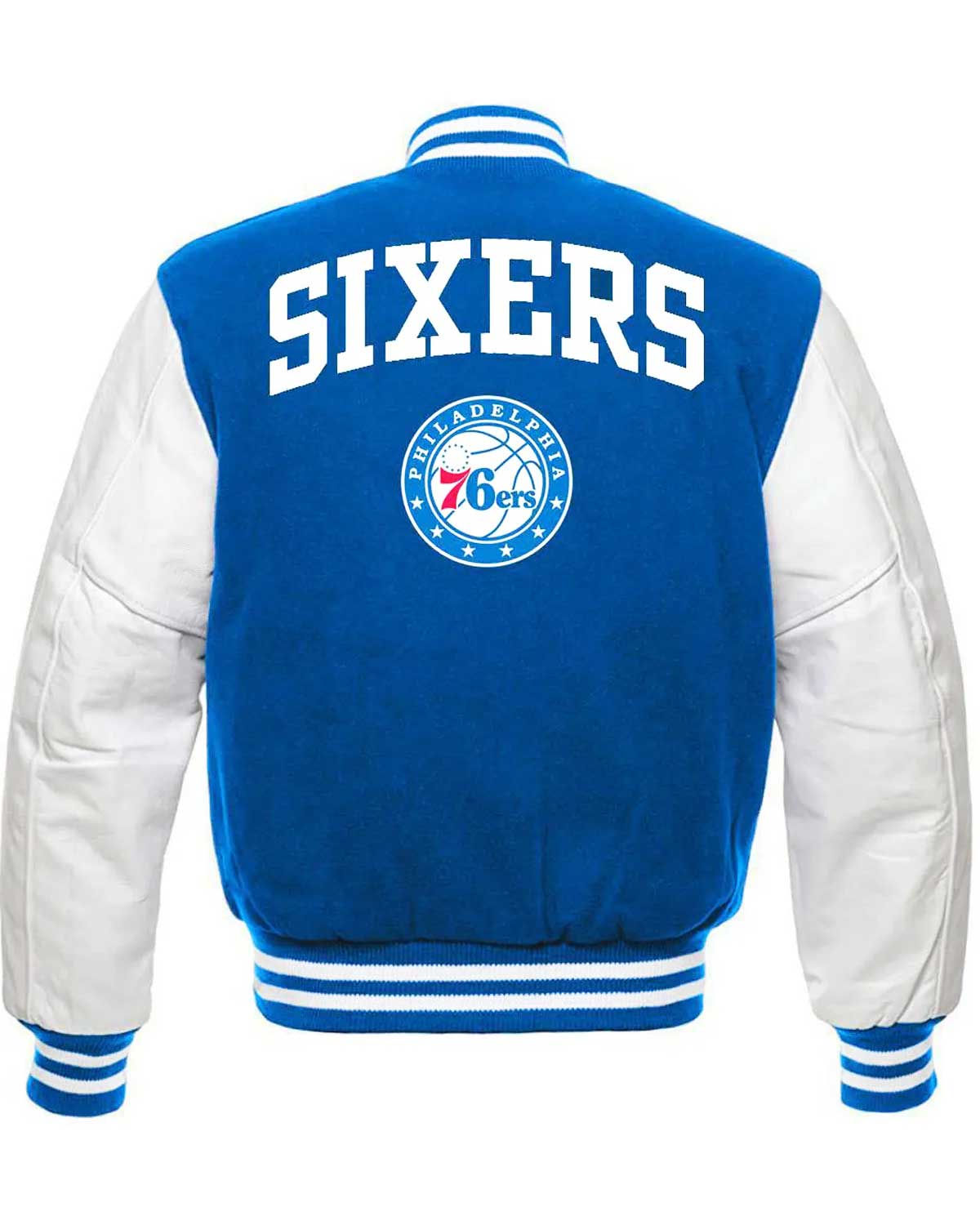 Blue and White Philadelphia 76ers Letterman Jacket