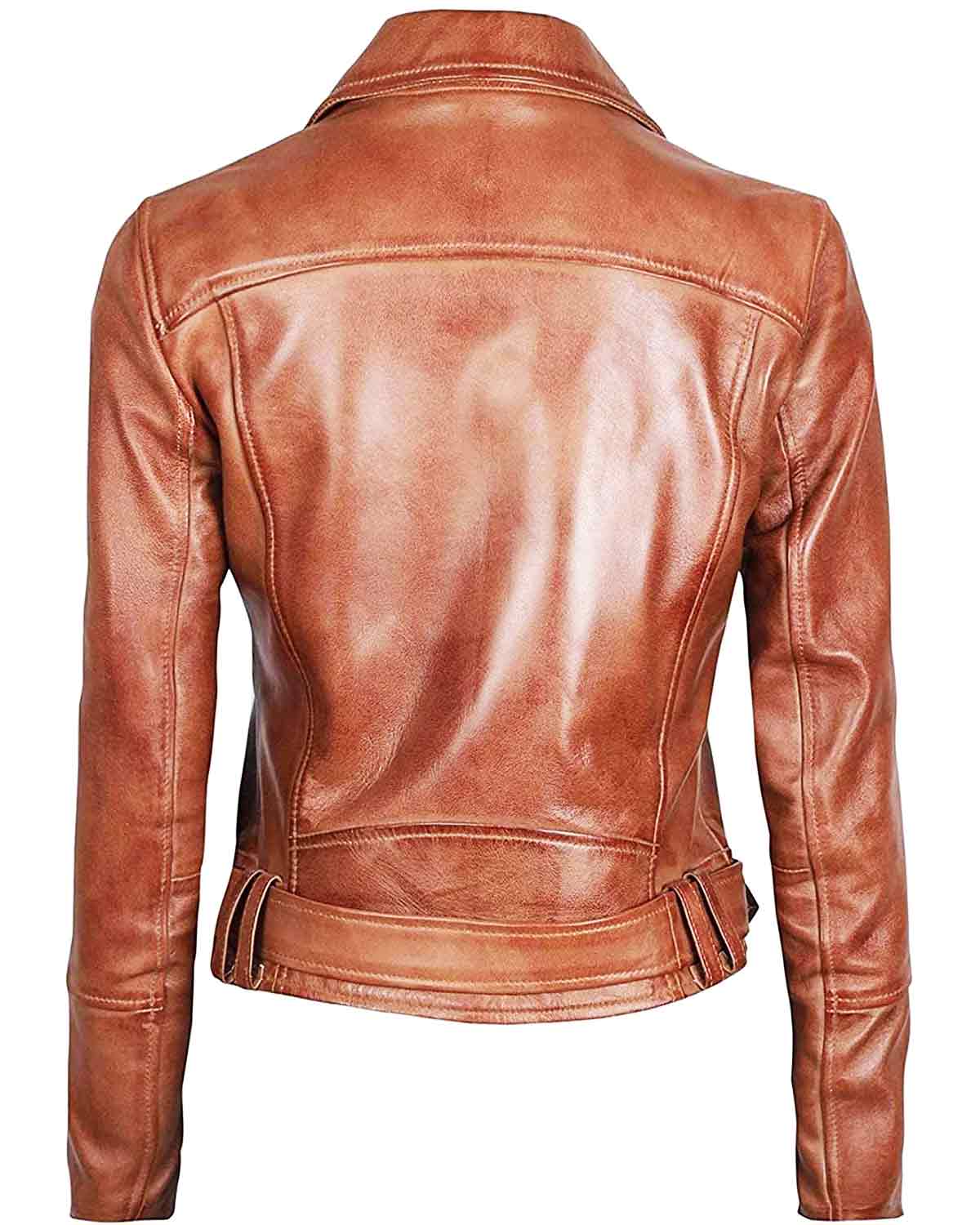 Margaret Brown Leather Asymmetrical Women's Slim Fit Biker Jacket