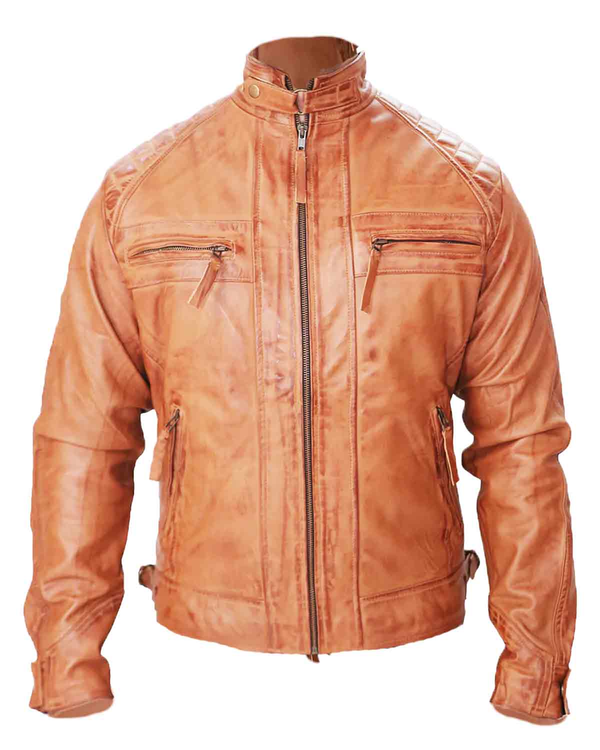 Men's Tan Biker Fashion Slim Fit Pure Leather Jacket