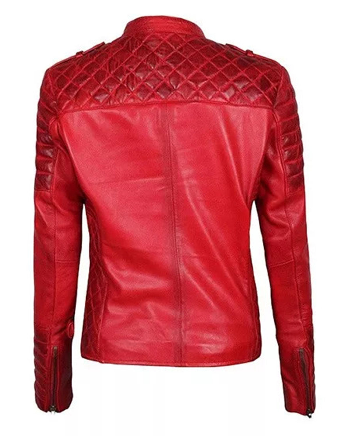 Women's Quilted Merlot Red Leather Biker Jacket