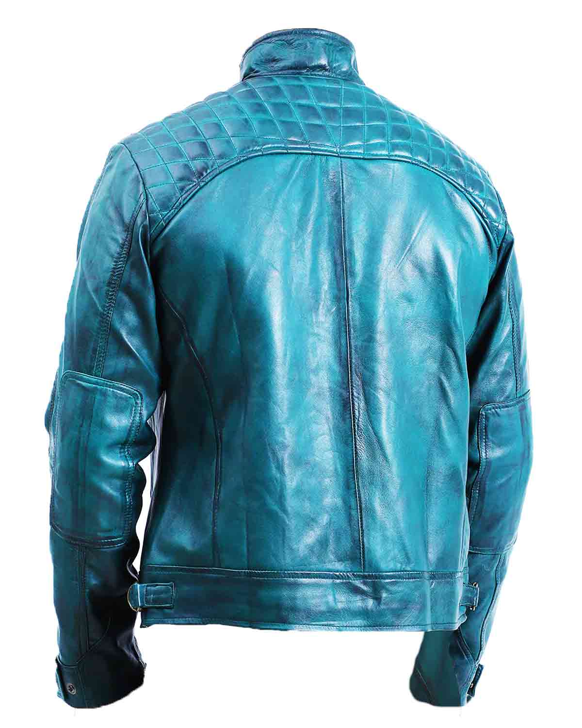 Men's Quilted Green Cafe Racer Leather Jacket