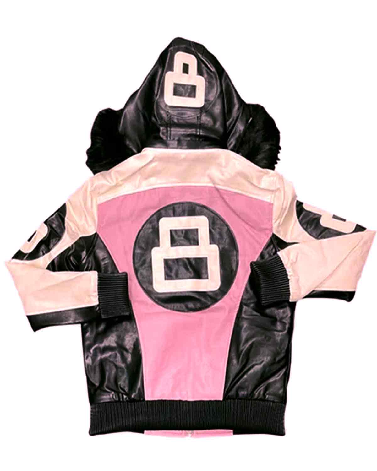 8 Ball Pool Logo Fur Hooded Sheepskin Black & White Men's Jacket