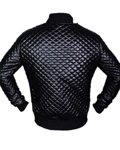 Black Quilted Leather Jacket For Men's