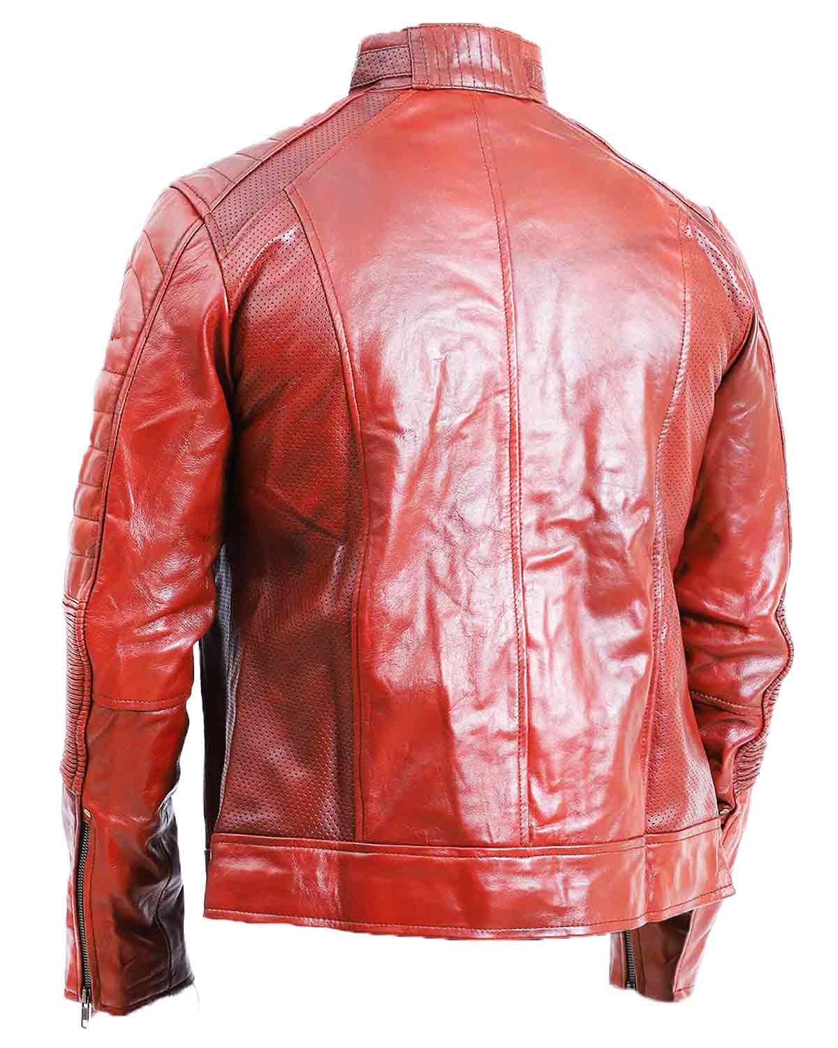 Men's Quilted Sheepskin Brown Leather Jacket