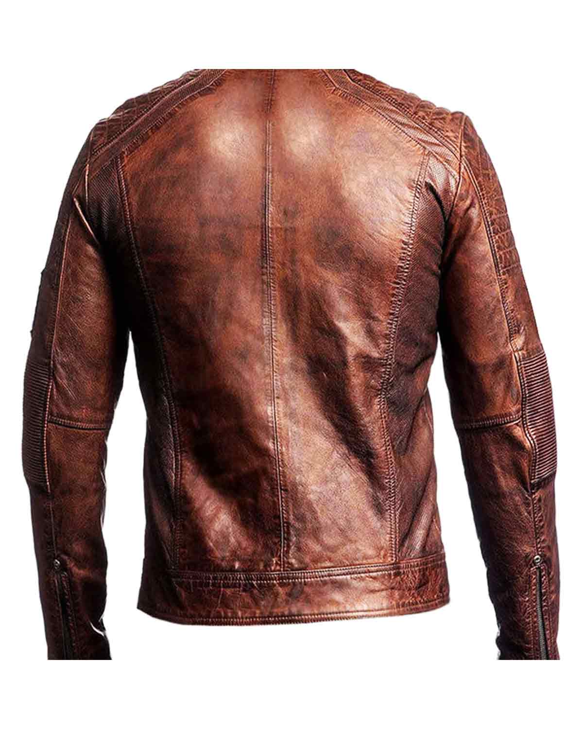 Men's Cafe Racer Retro Motorcycle Vintage Biker Distressed Leather Jacket