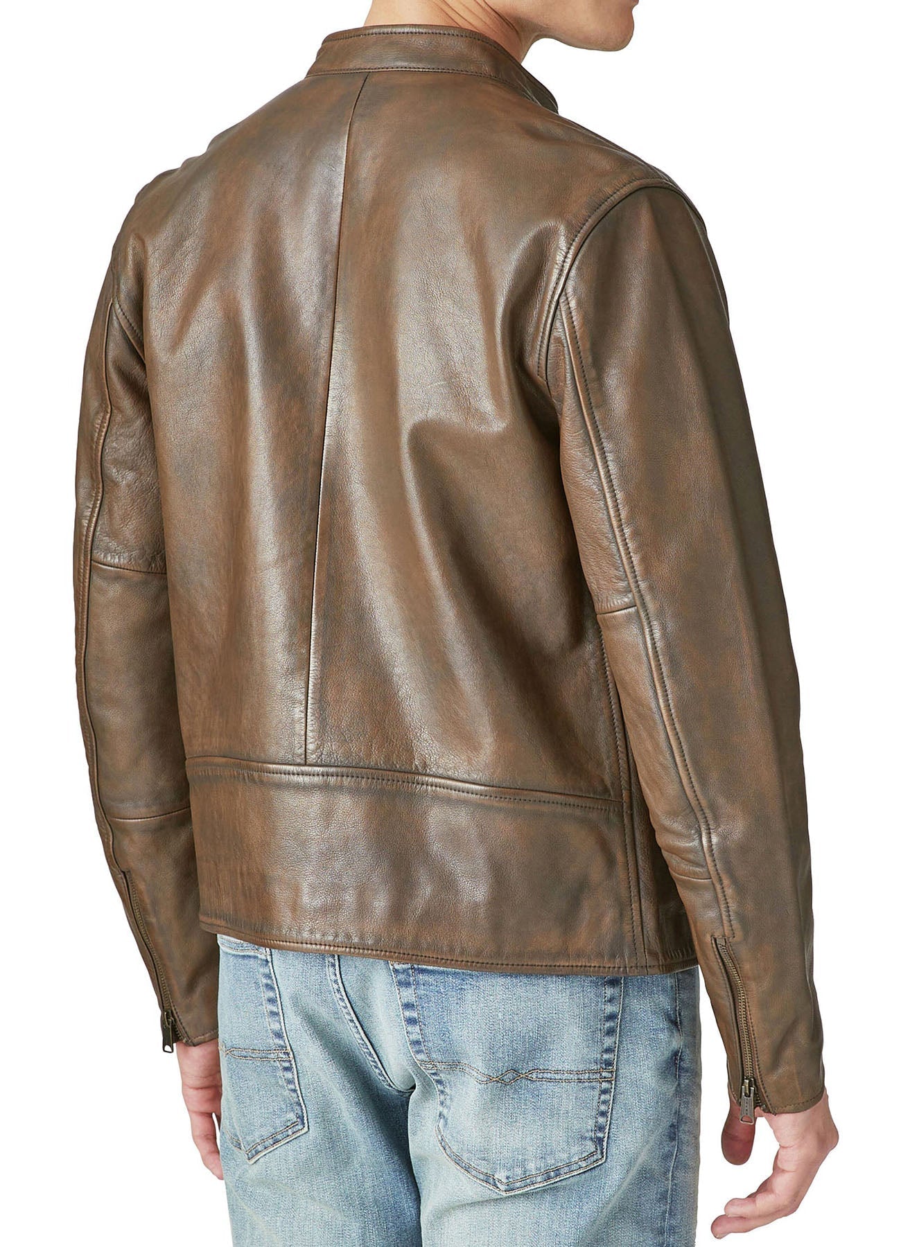 Men's Khaki Color Biker Leather Jacket