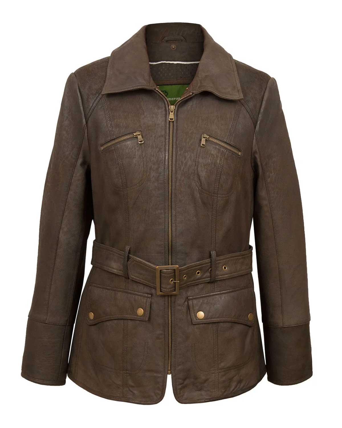 Female Brown Leather Jacket With Fur Collar Women’s