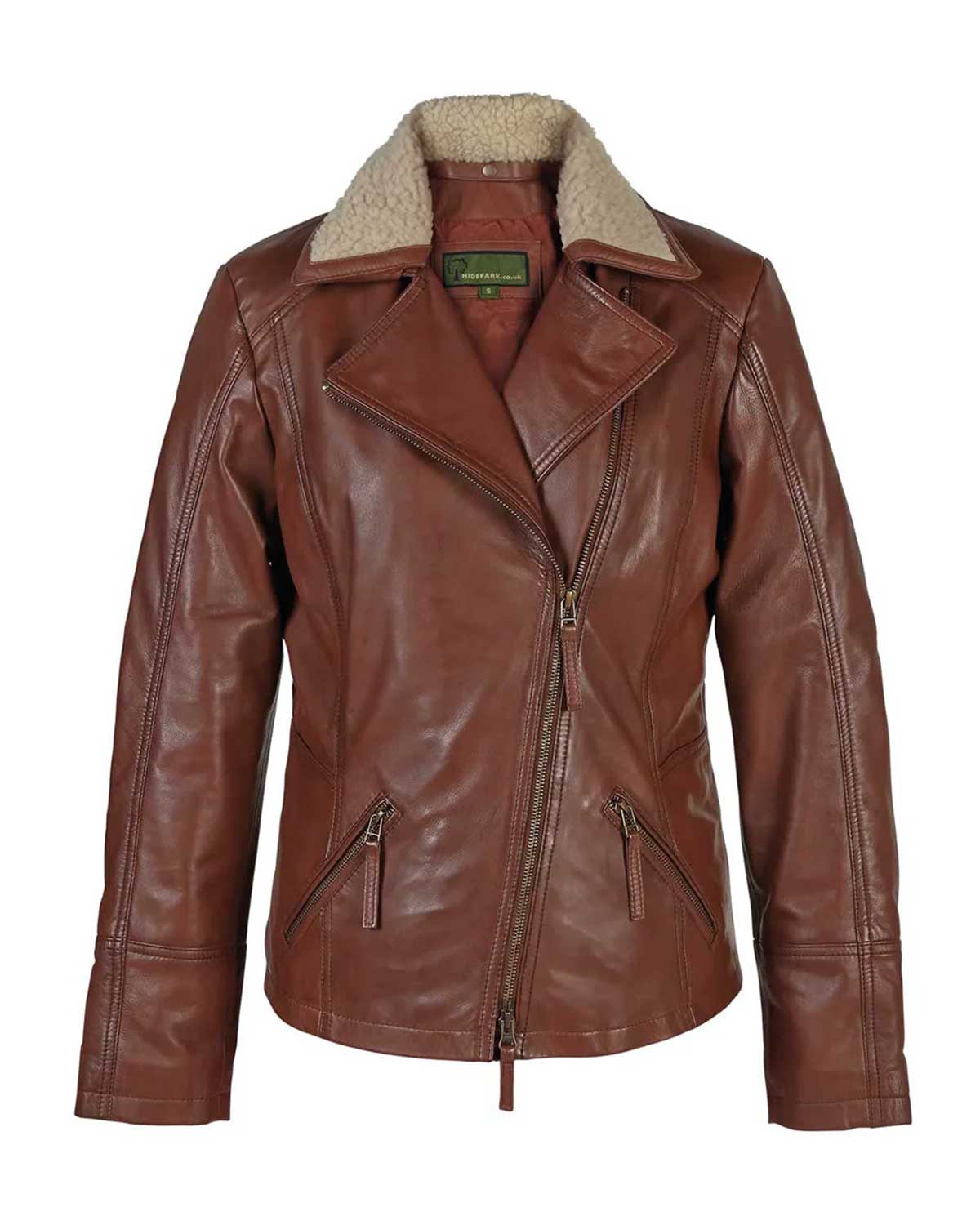 Hana Women’s Rust Leather Flying Jacket With Faux Fur Collar