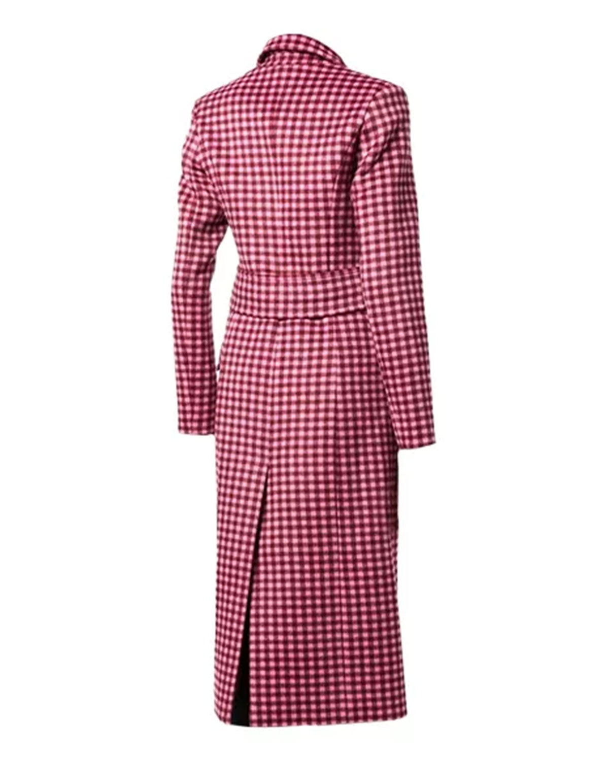 Women's Pink Plaid Wool Coat