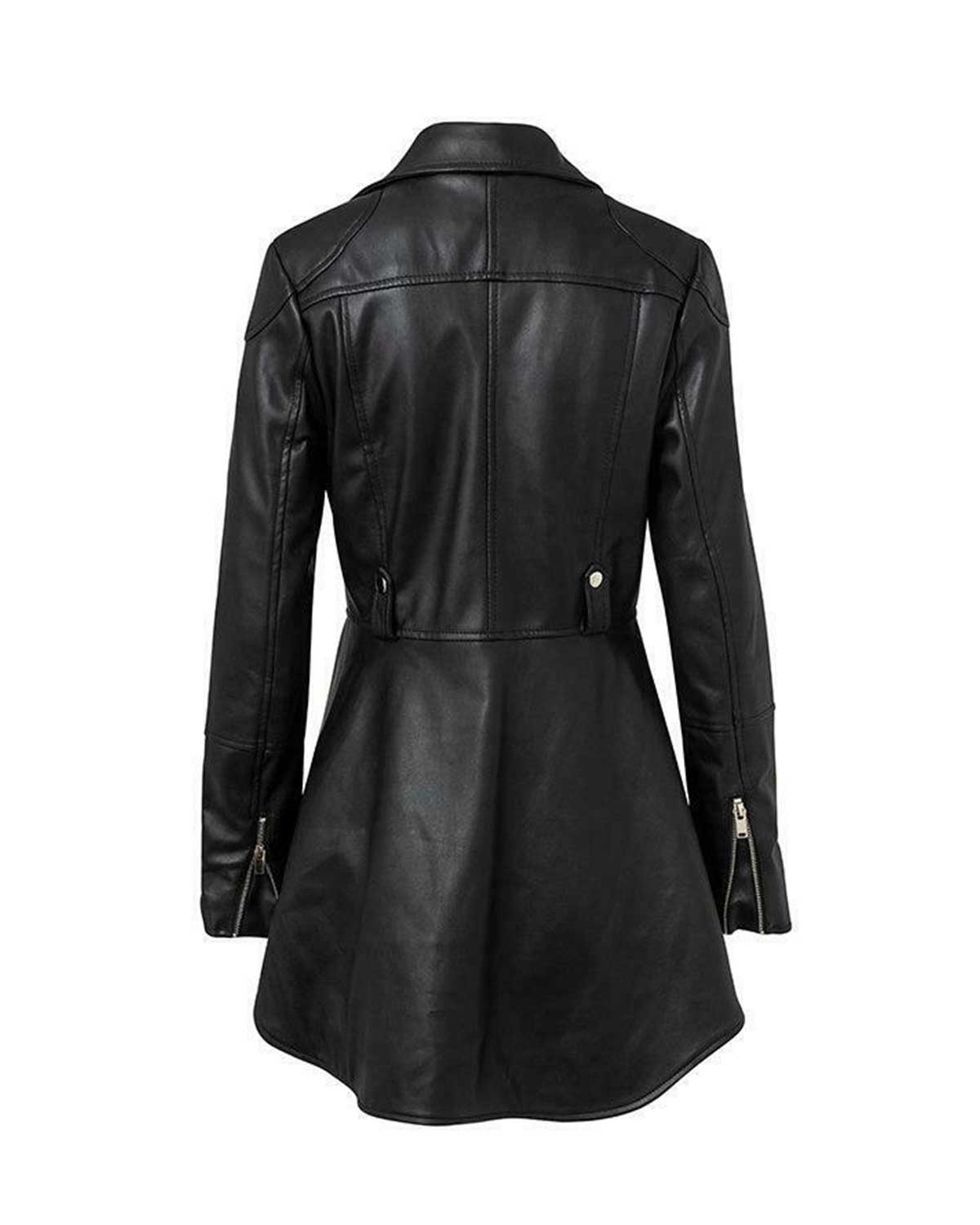 Women Black Peplum Richline Leather Jacket