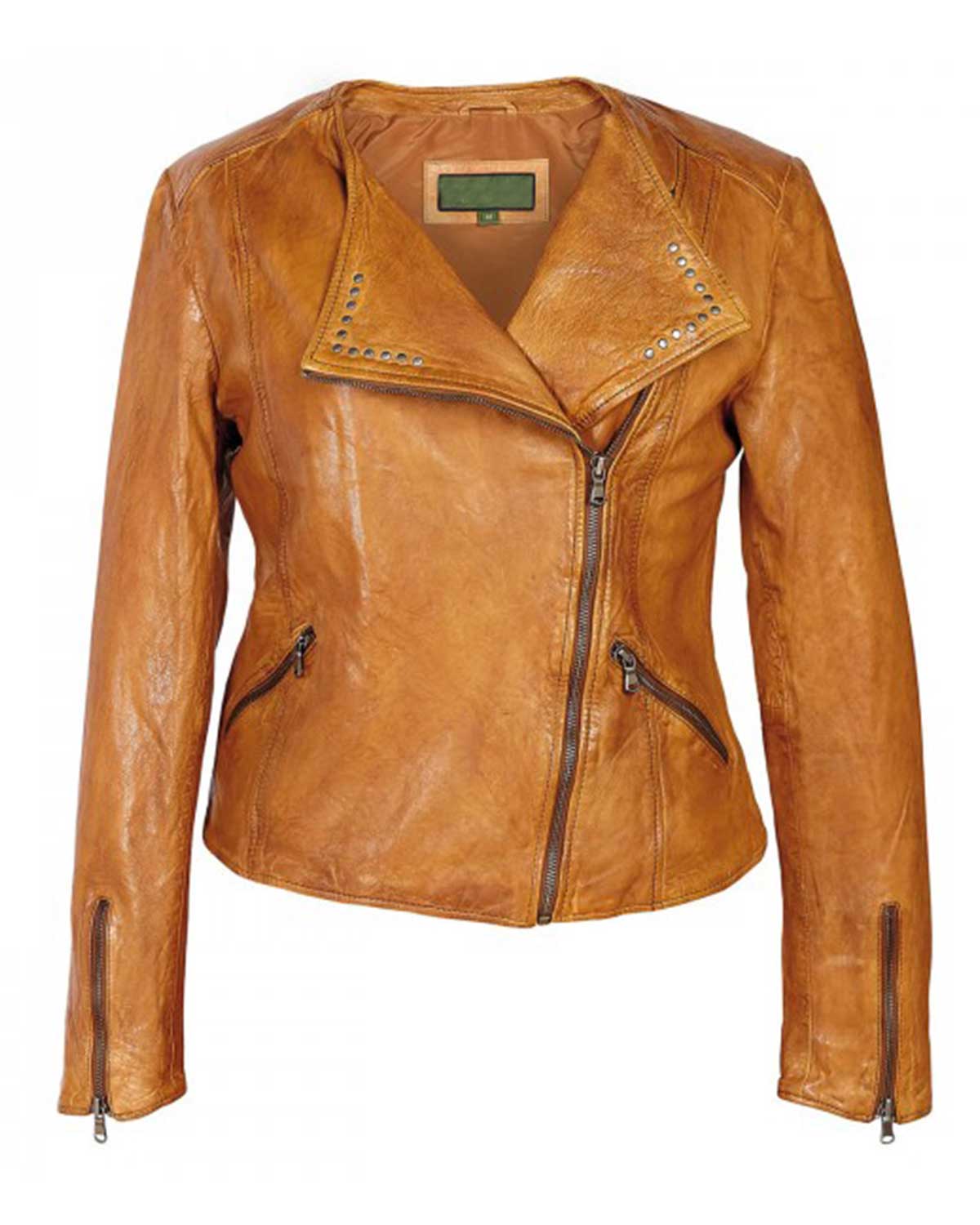 Brando Motorcycle Women Antique Tan Brown Leather Biker Jacket Adult