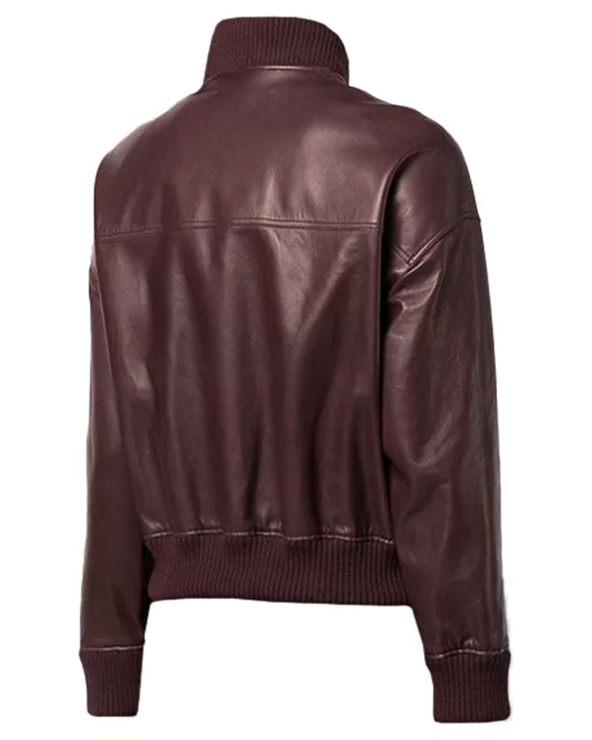 Women's Maroon Leather Bomber Jacket