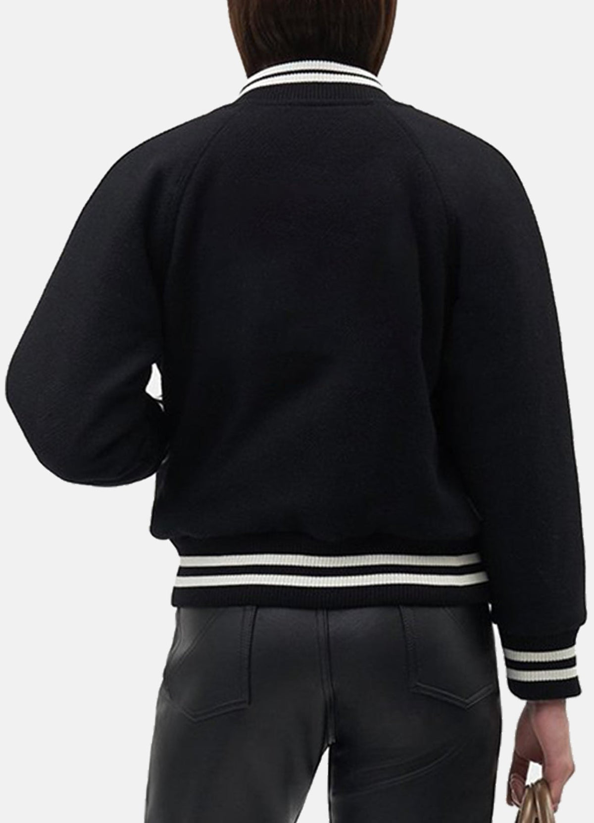 Women's Deep Black Wool Varsity Jacket