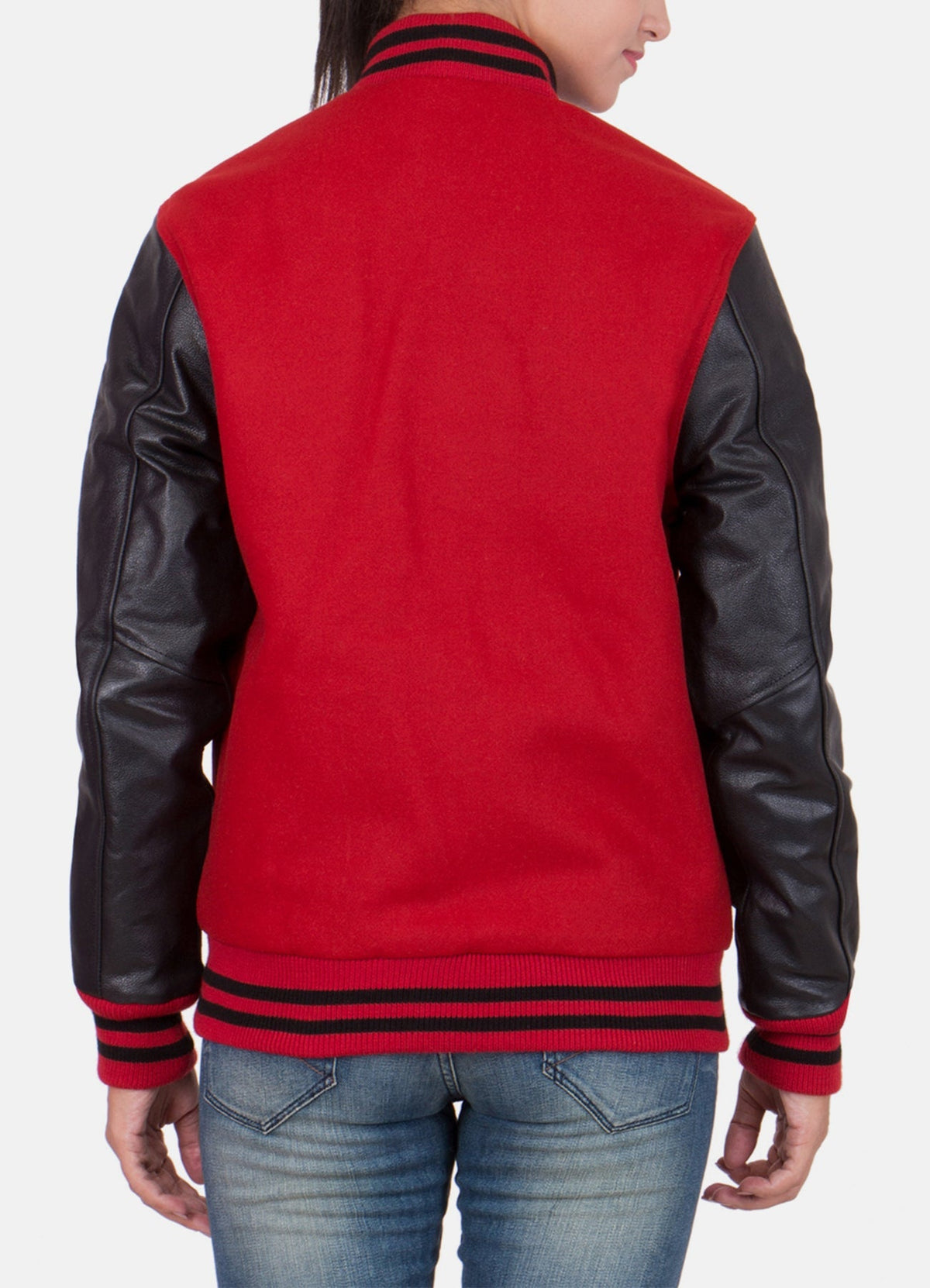 Women's Exclusive Red and Black Varsity Jacket