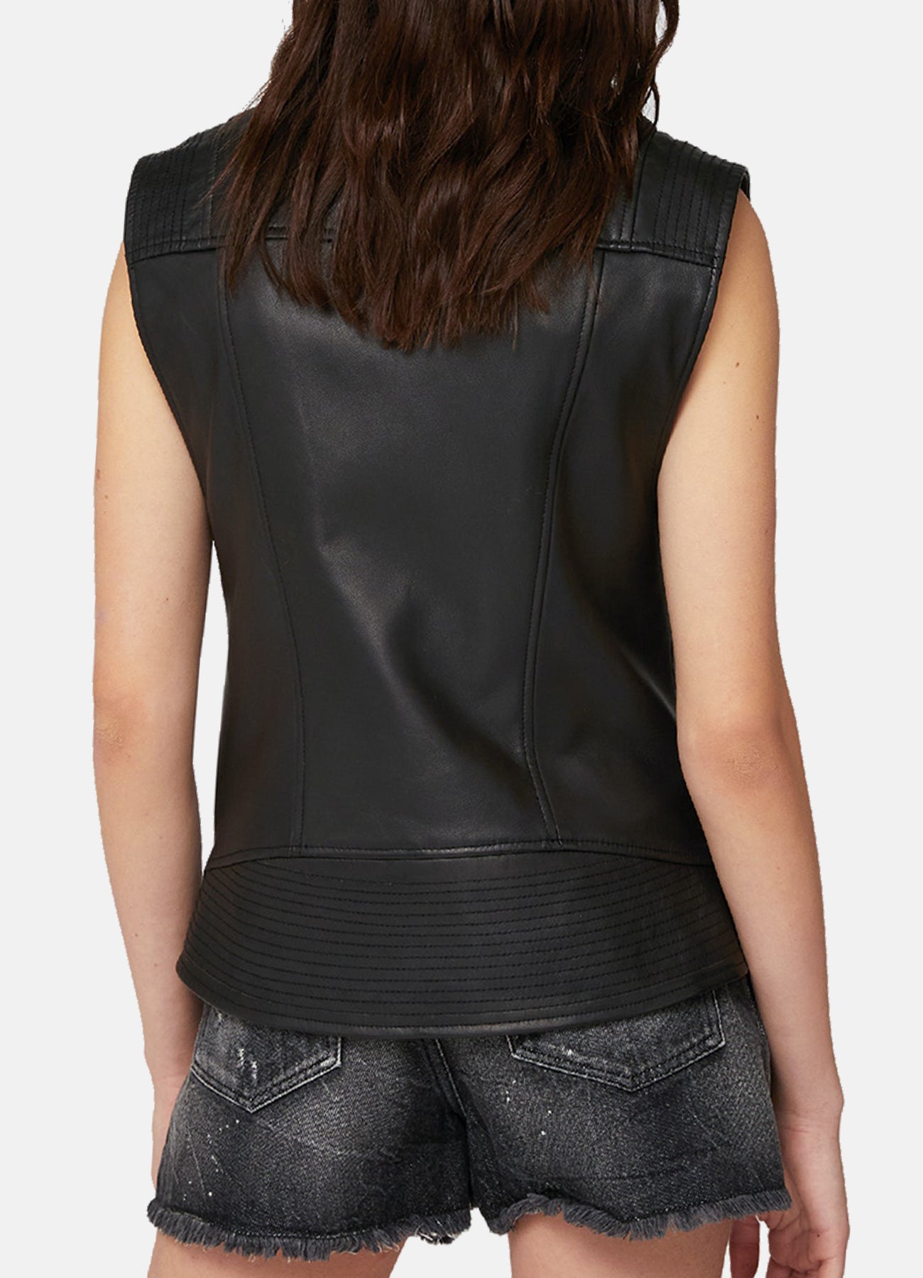 Women's Regular Fit Black Biker Leather Vest