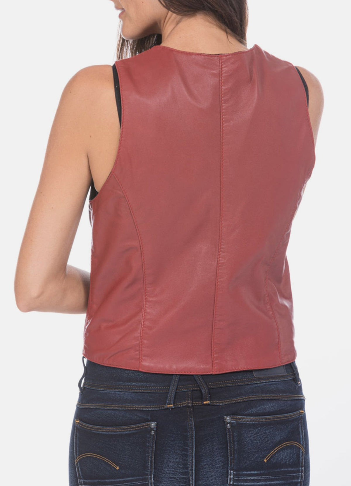 Women's Light Red Vintage Biker Leather Vest