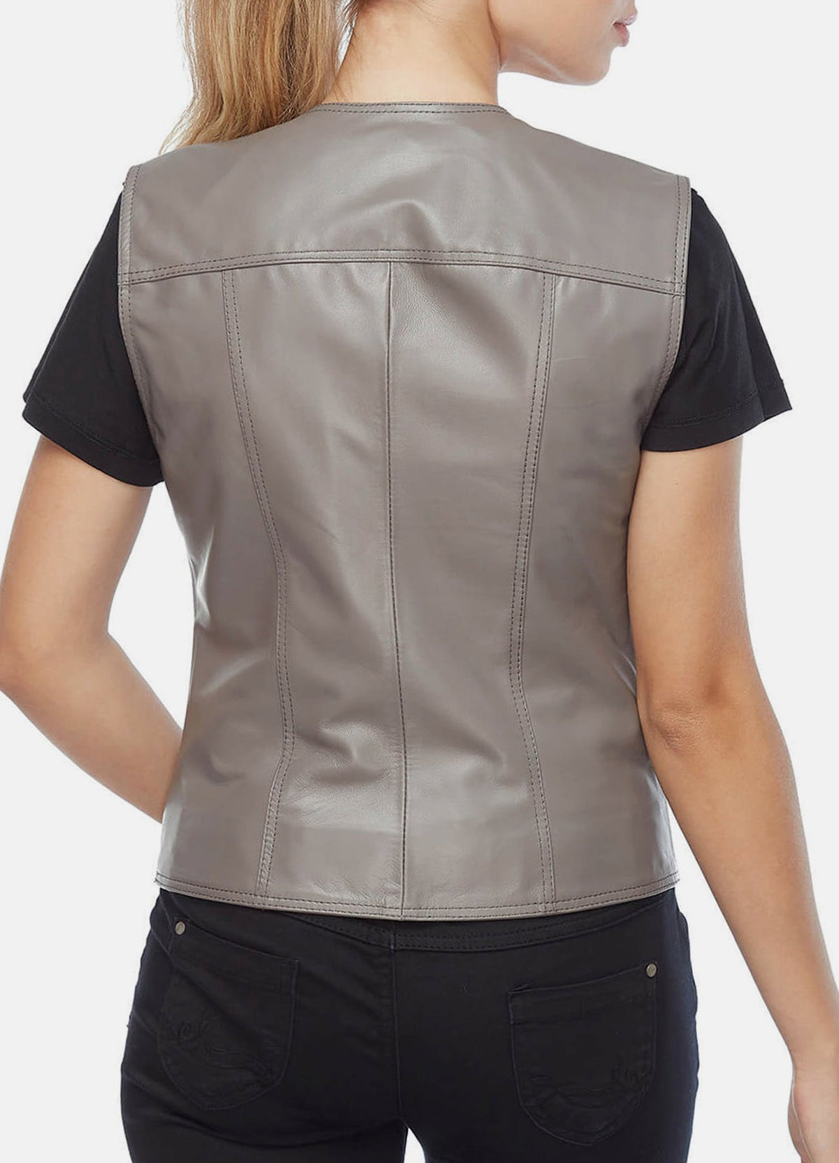 Women's Solid Grey Biker Leather Vest