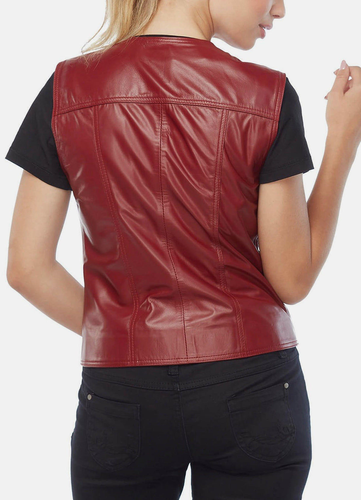 Women's Bright Red Biker Leather Vest