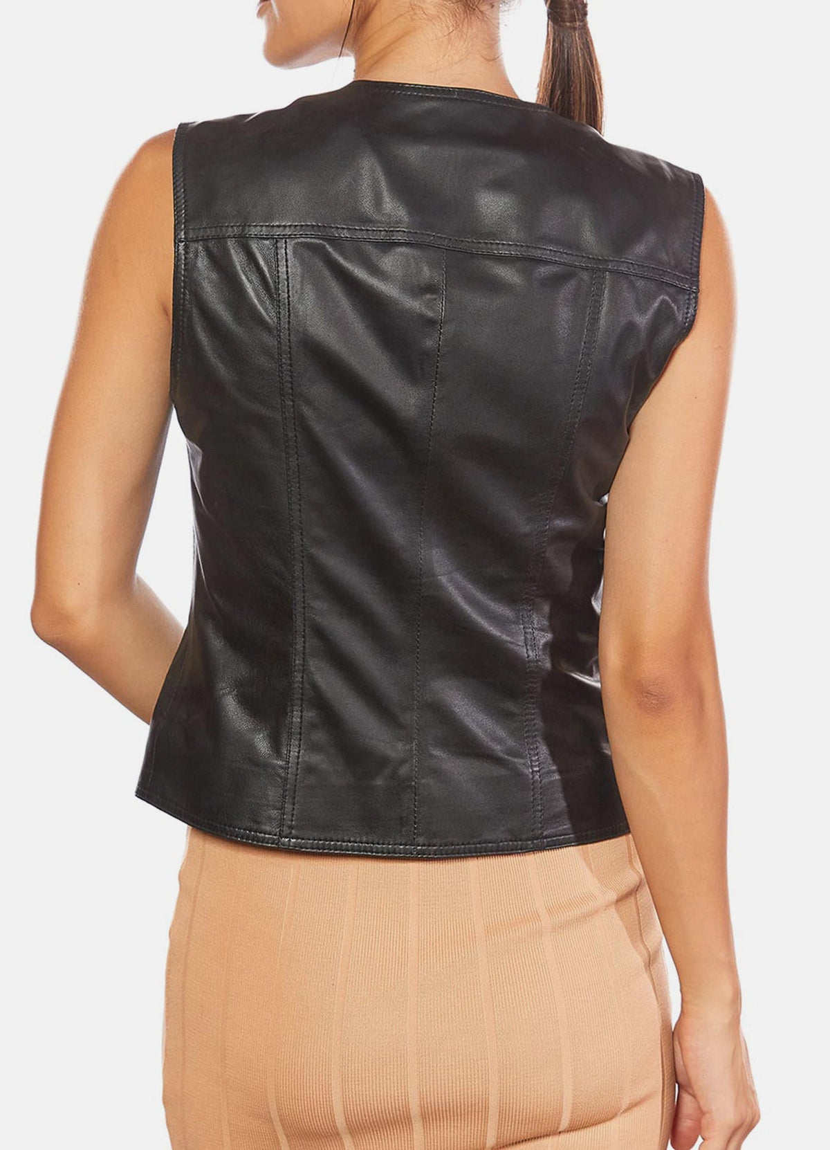 Women's Coal Black Biker Leather Vest