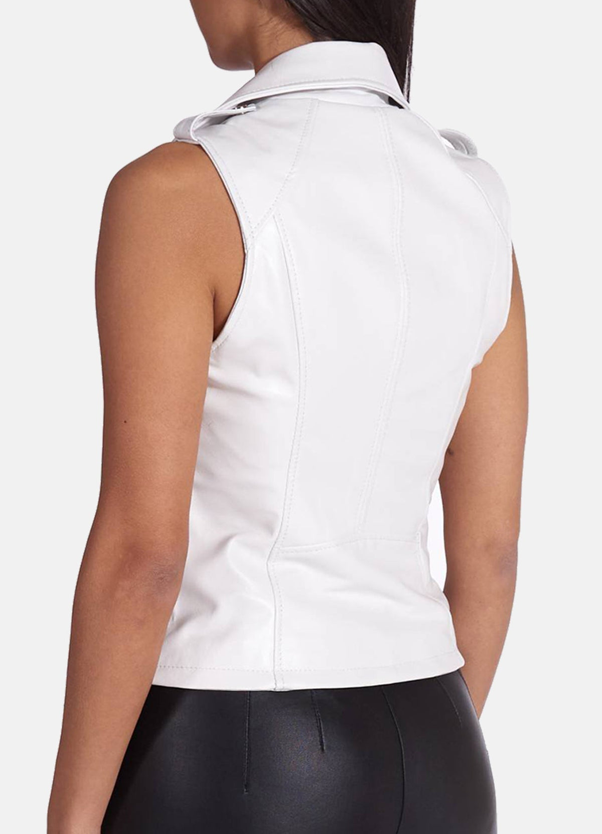 Women's Bright White Biker Leather Vest