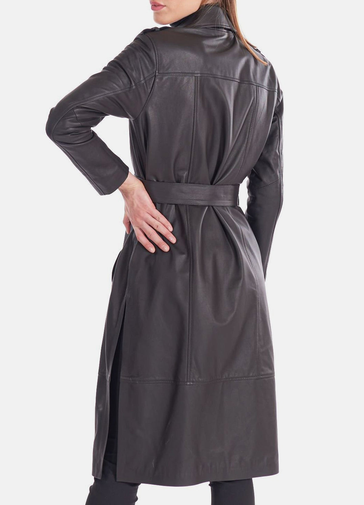 Women's Midnight Black Long Leather Coat