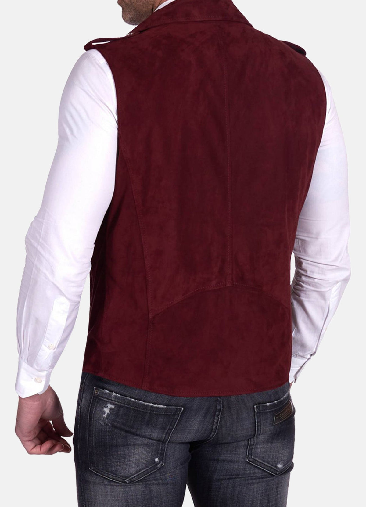 Men's Maroon Biker Suede Leather Vest