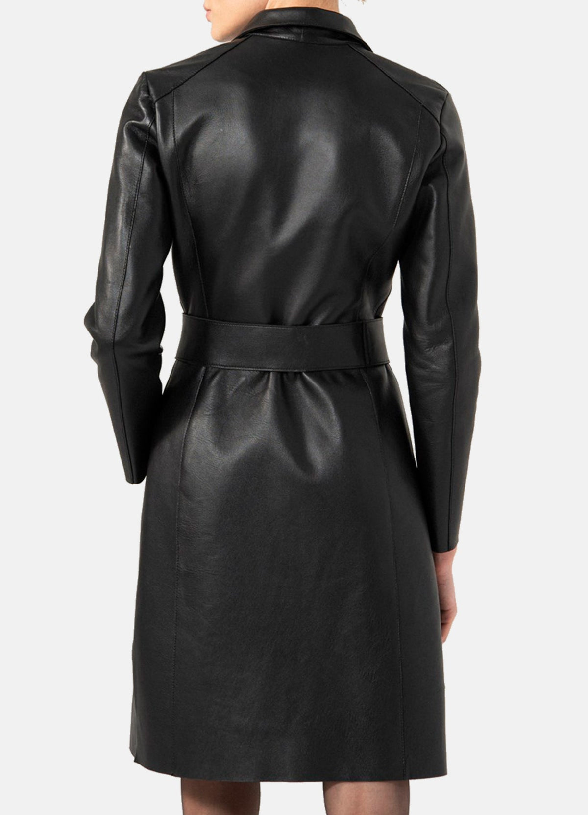 Women's Smooth Black Trench Leather Coat