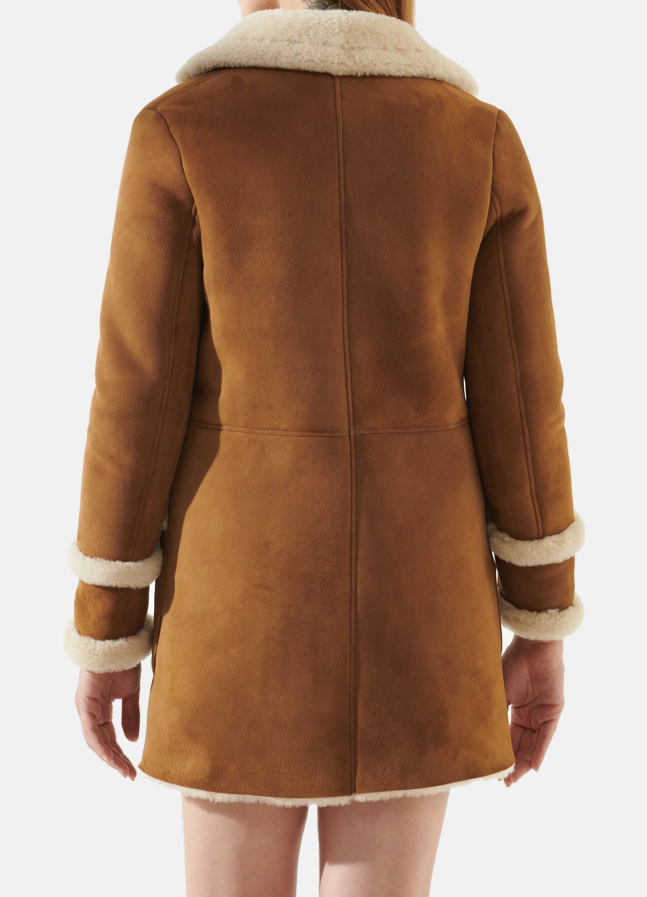 Women's Casual Tan Shearling Leather Coat