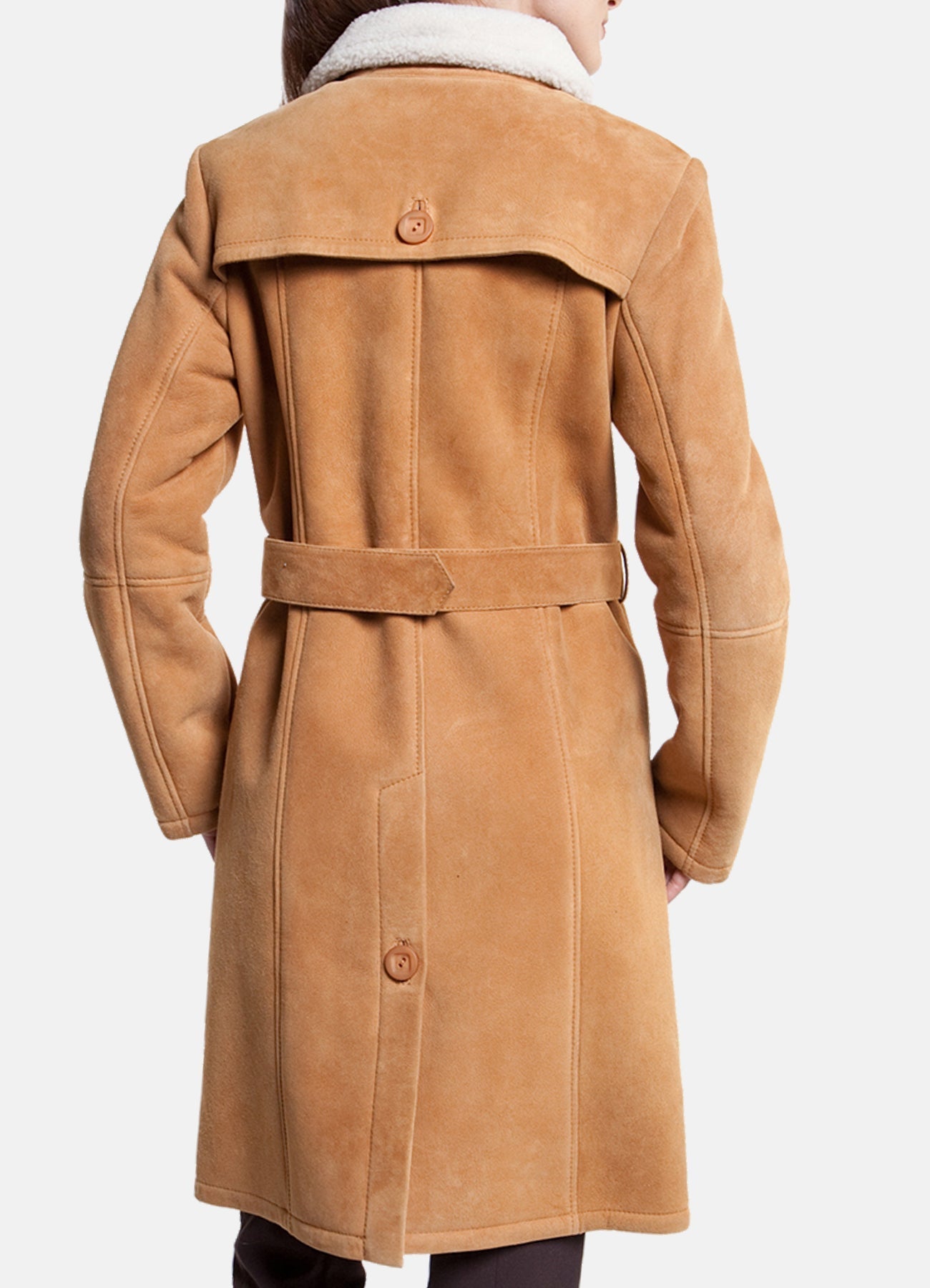 Women's Bright Tan Shearling Leather Coat
