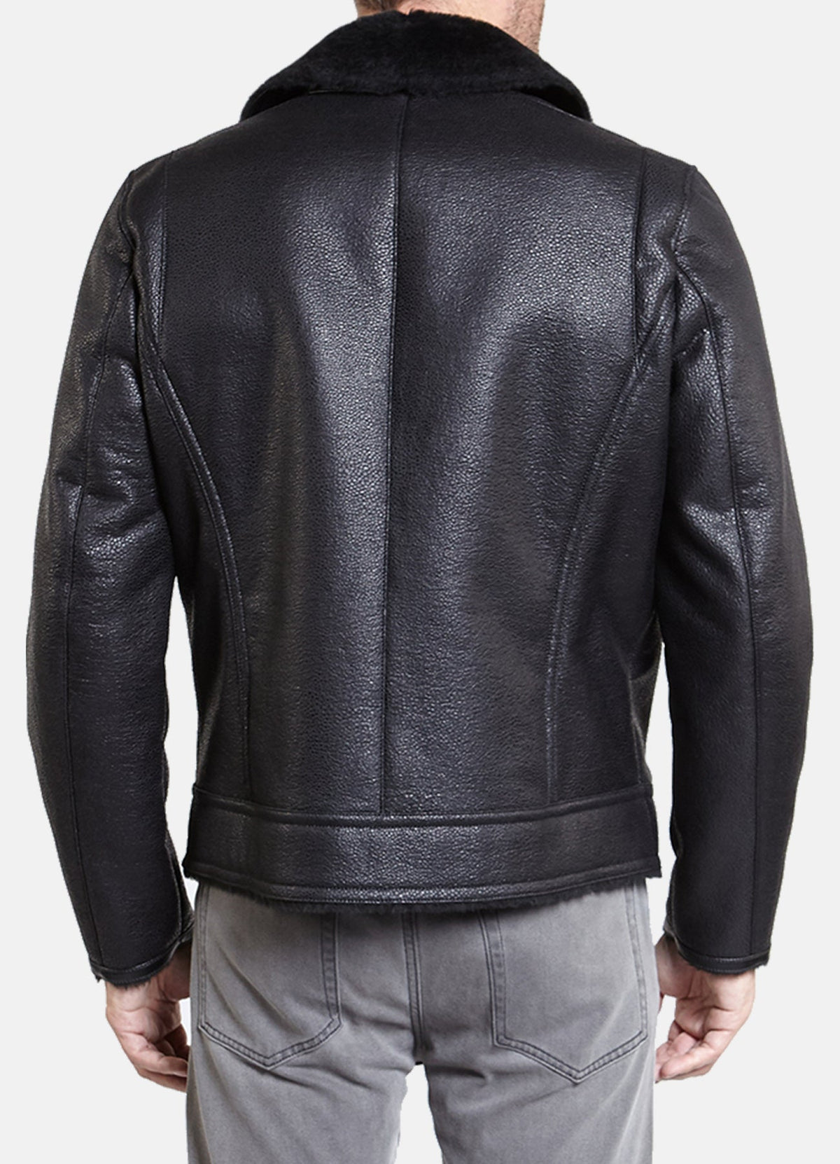 Men's Shiny Black Shearling Leather Jacket