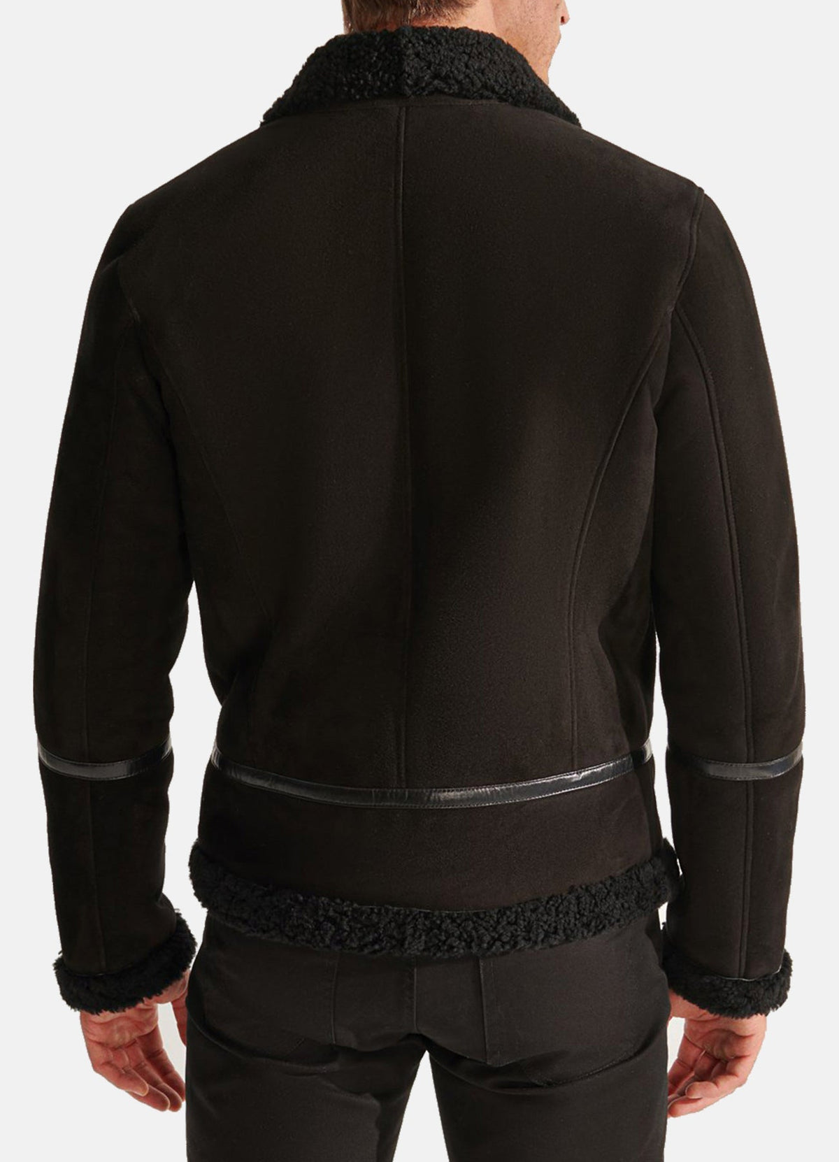 Men's Midnight Black Suede Shearling Leather Jacket