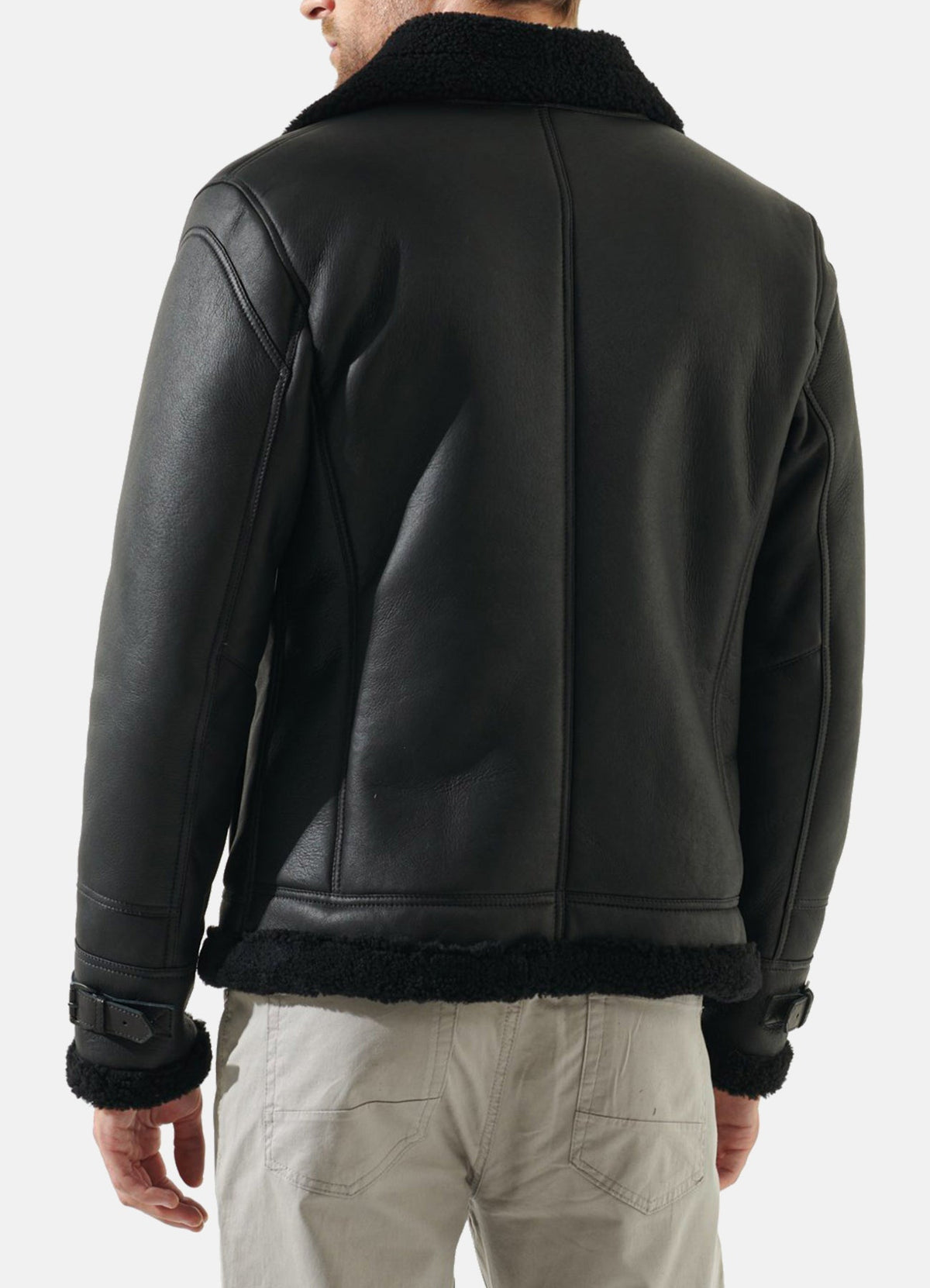 Men's Casual Black Shearling Leather Jacket