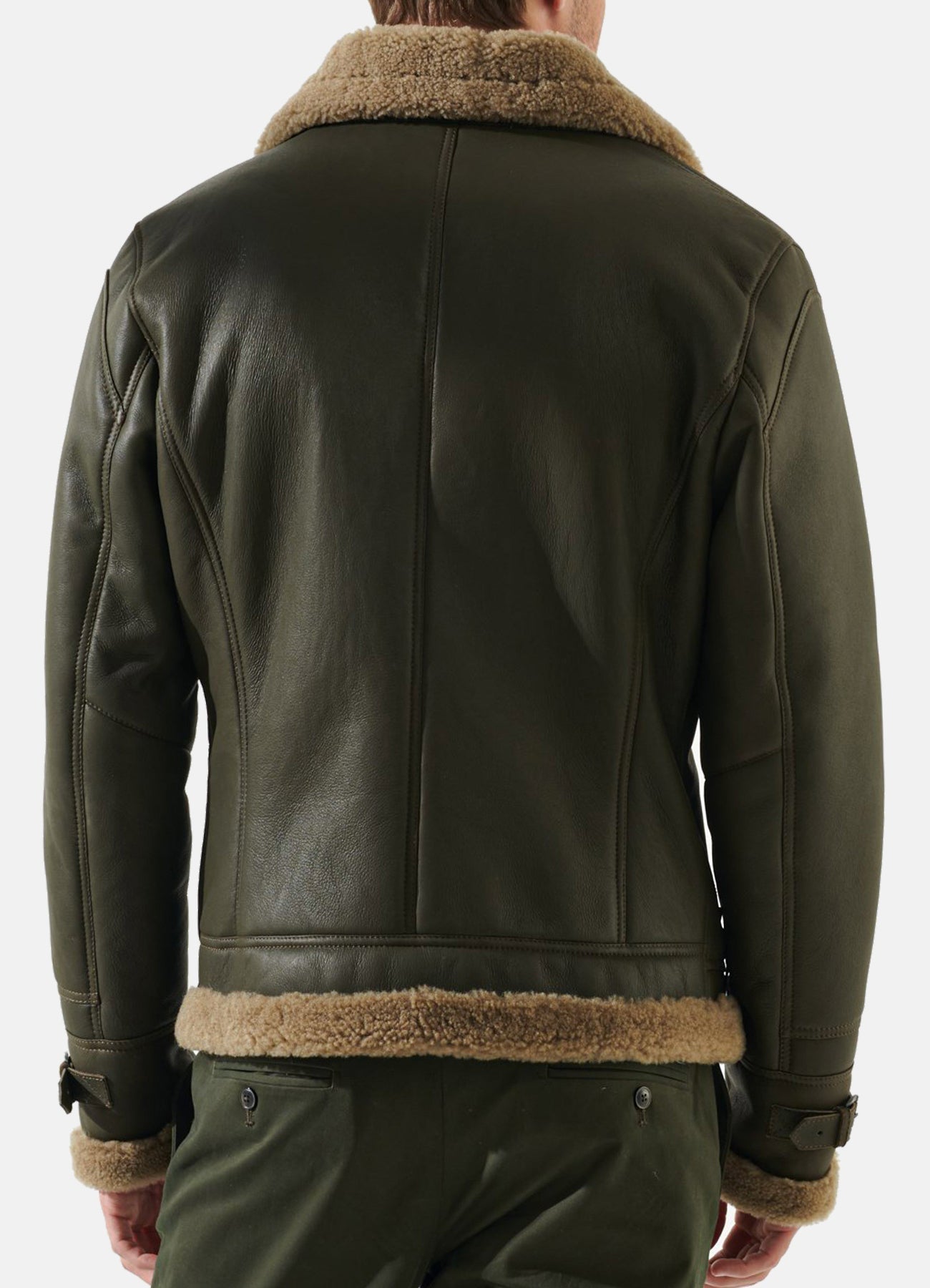Men's Moss Green Shearling Leather Jacket