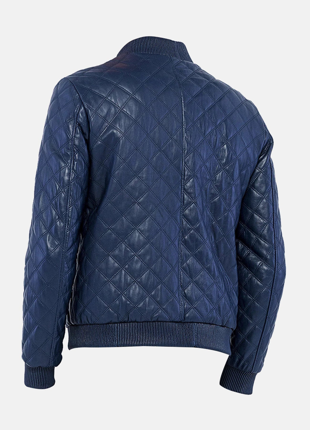 Men's Blue Quilted Leather Bomber Jacket