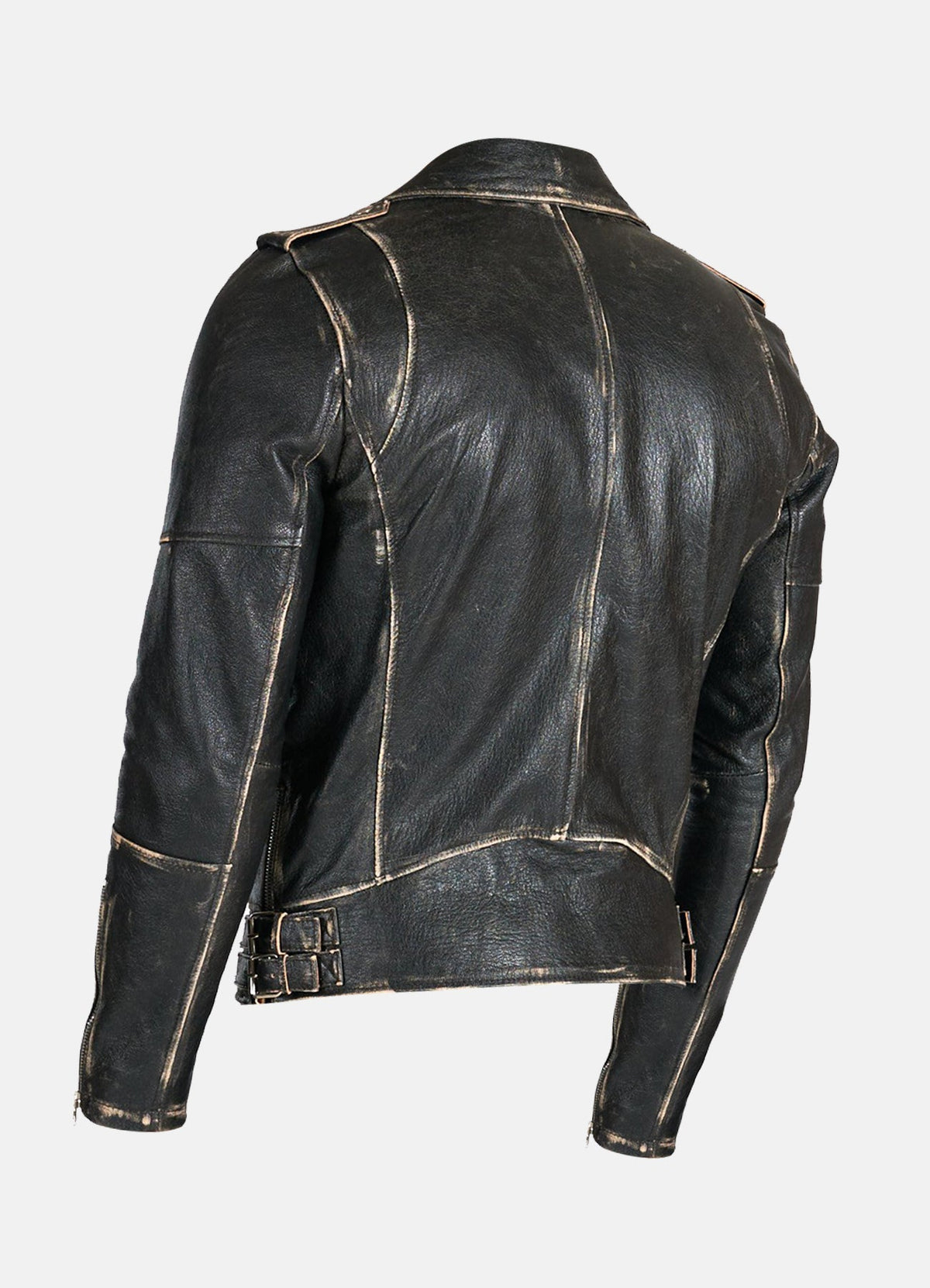 Men's Distressed Black Biker Leather Jacket