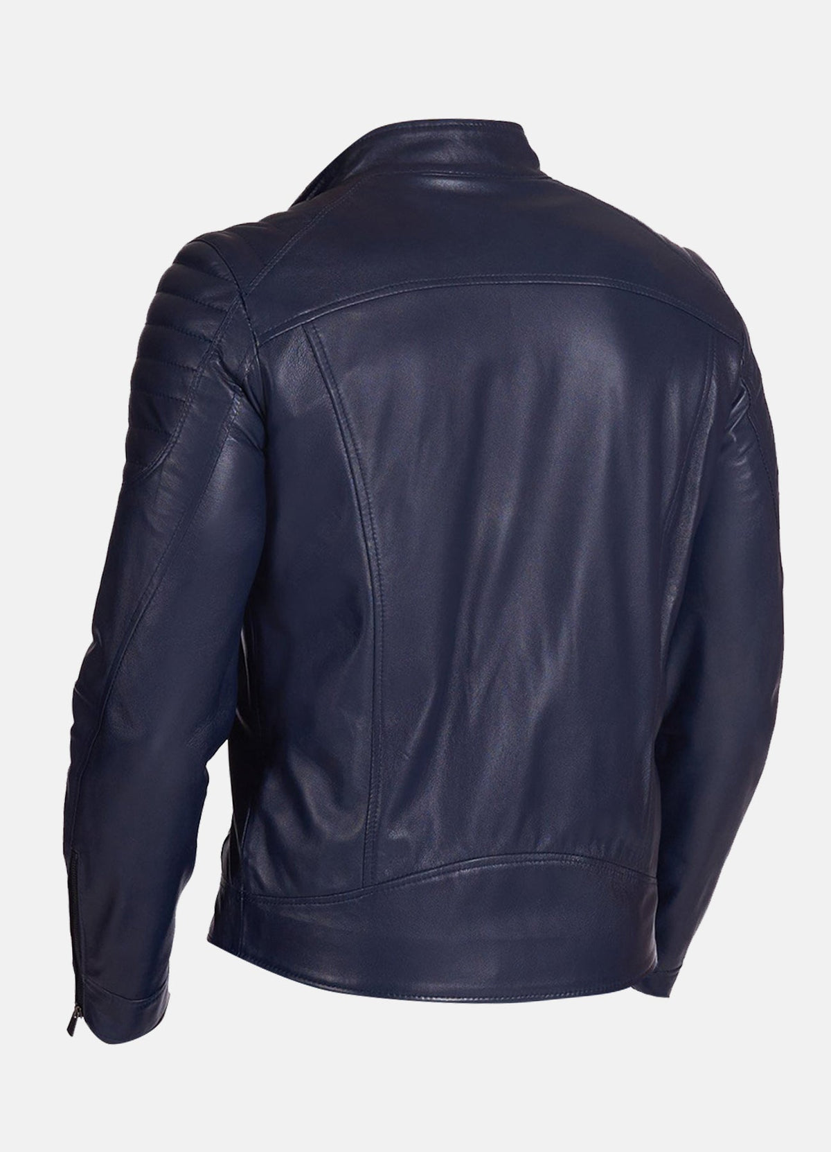 Men's Padded Shoulder Blue Biker Leather Jacket