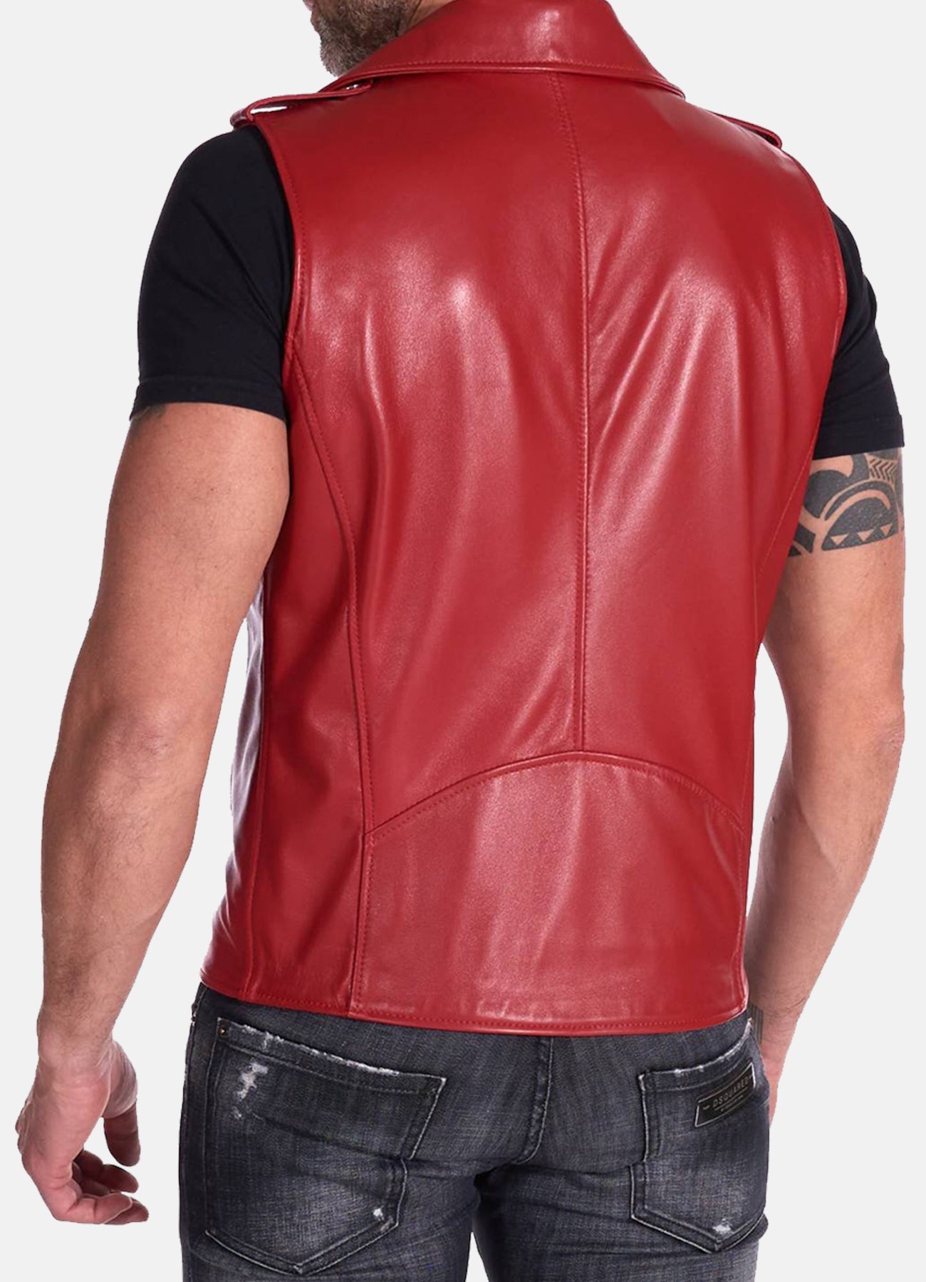 Men's Red Biker Leather Vest