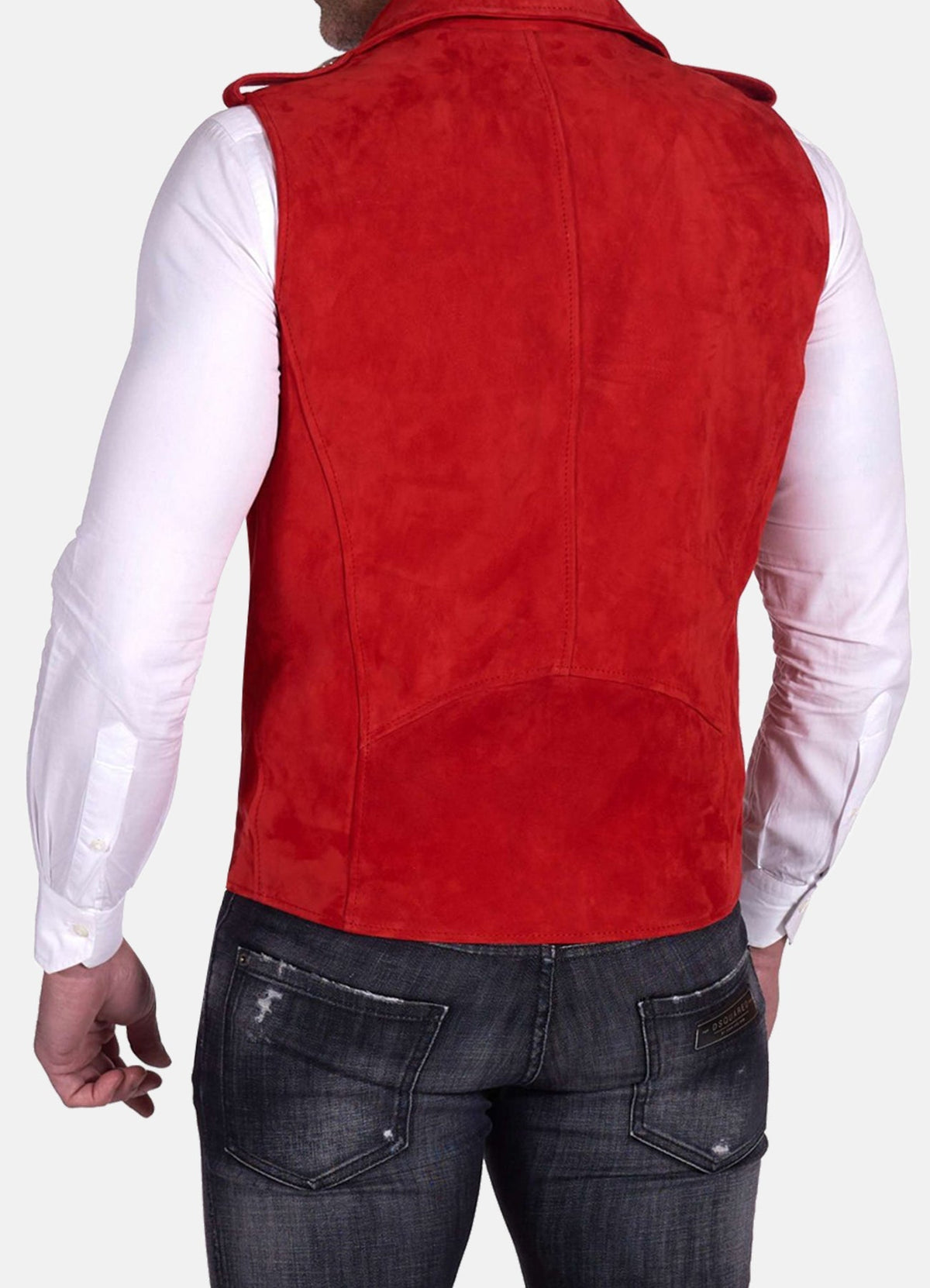 Men's Red Biker Suede Leather Vest