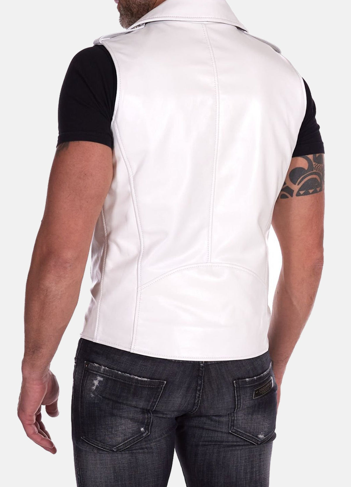 Men's White Perfecto Biker Leather Vest