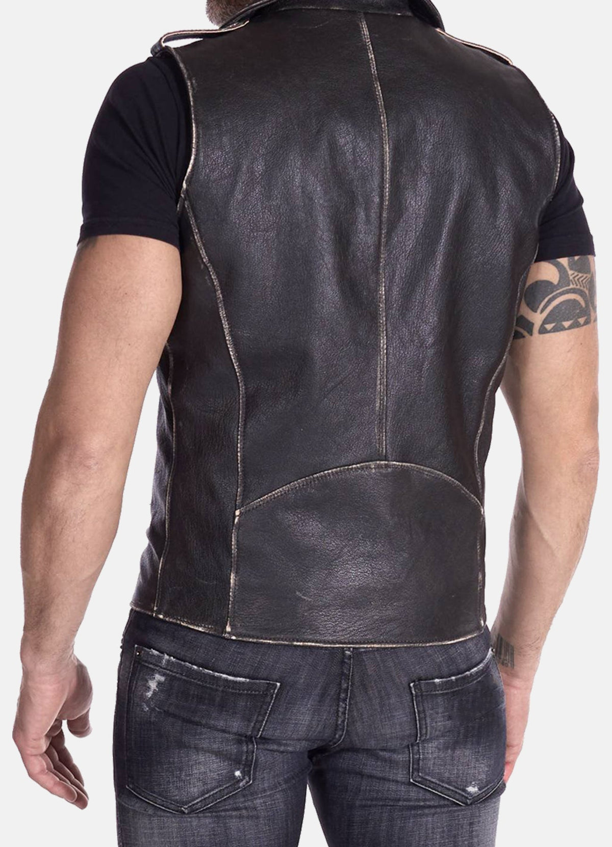Men's Distressed Biker Leather Vest