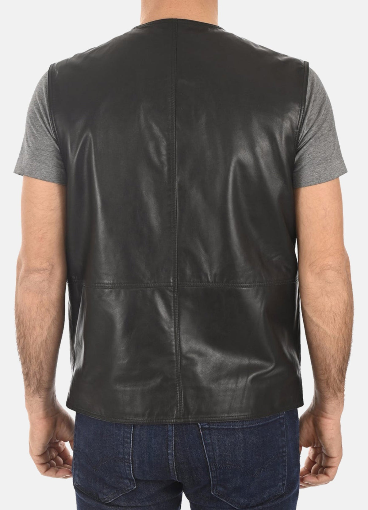 Men's Military Style Black Leather Vest
