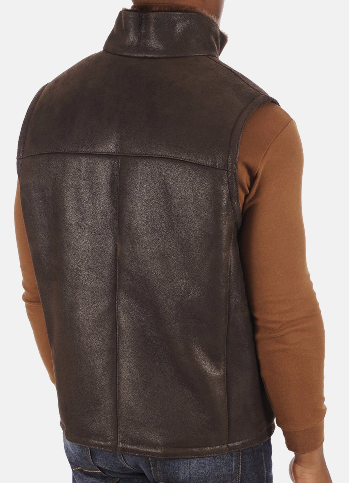 Men's Brown Real Shearling Leather Vest