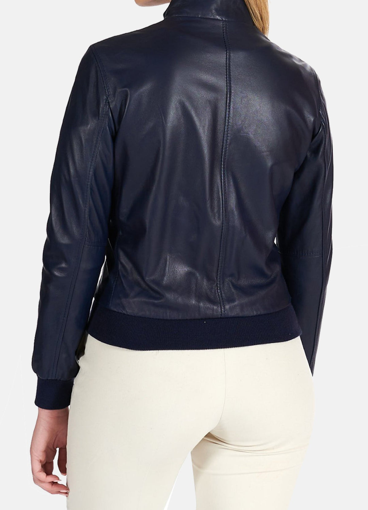 Women's Navy Blue Bomber Leather Jacket