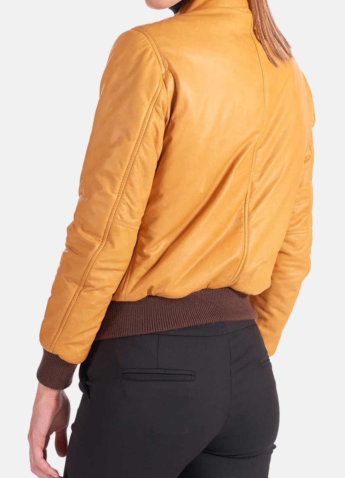 Women's Iconic Yellow Bomber Leather Jacket