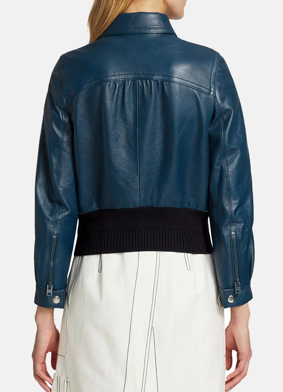 Women's Yale Blue Leather Bomber Jacket