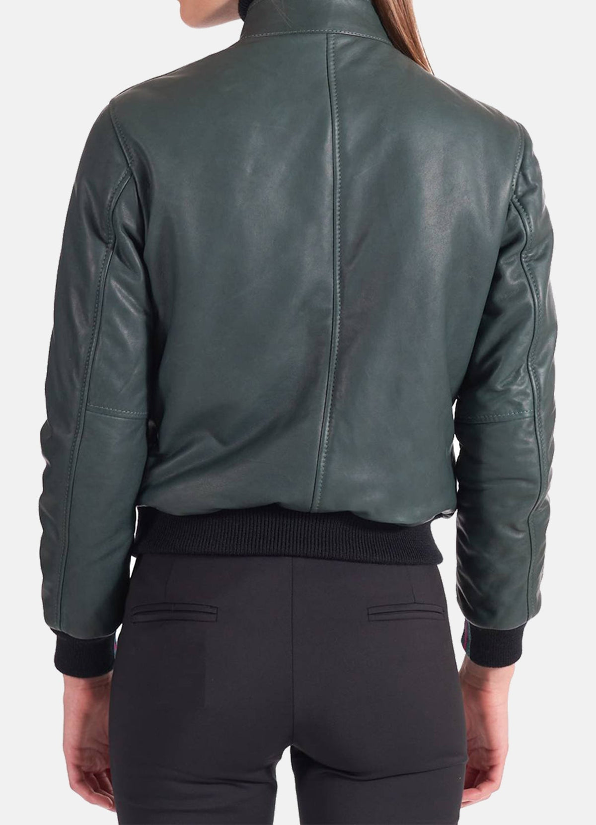 Women's Slimfit Green Leather Bomber Jacket